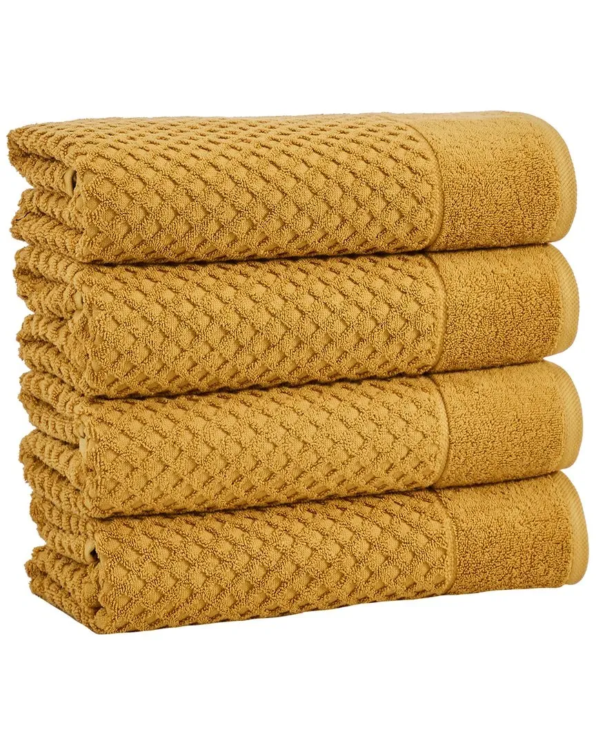 Cotton Diamond Waffle Bath Towels 4-Pack - Marigold