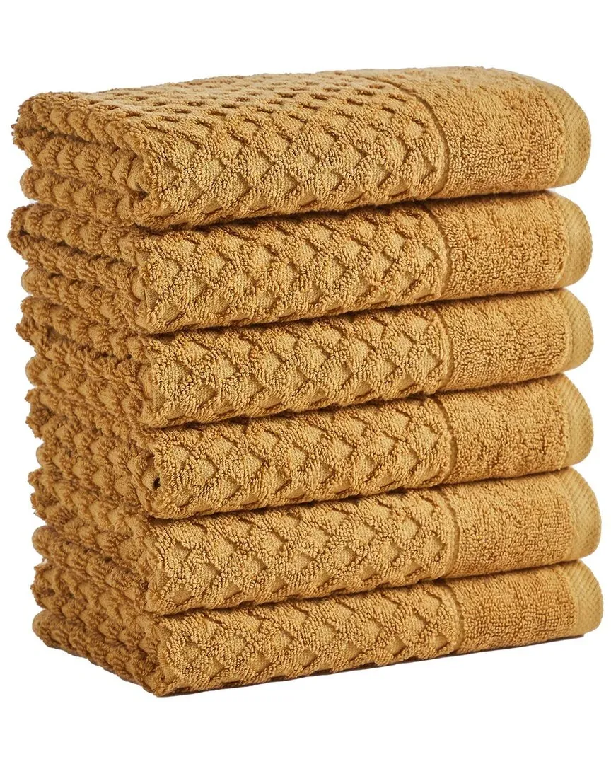Cotton Diamond Waffle Hand Towels 6-Pack - Marigold