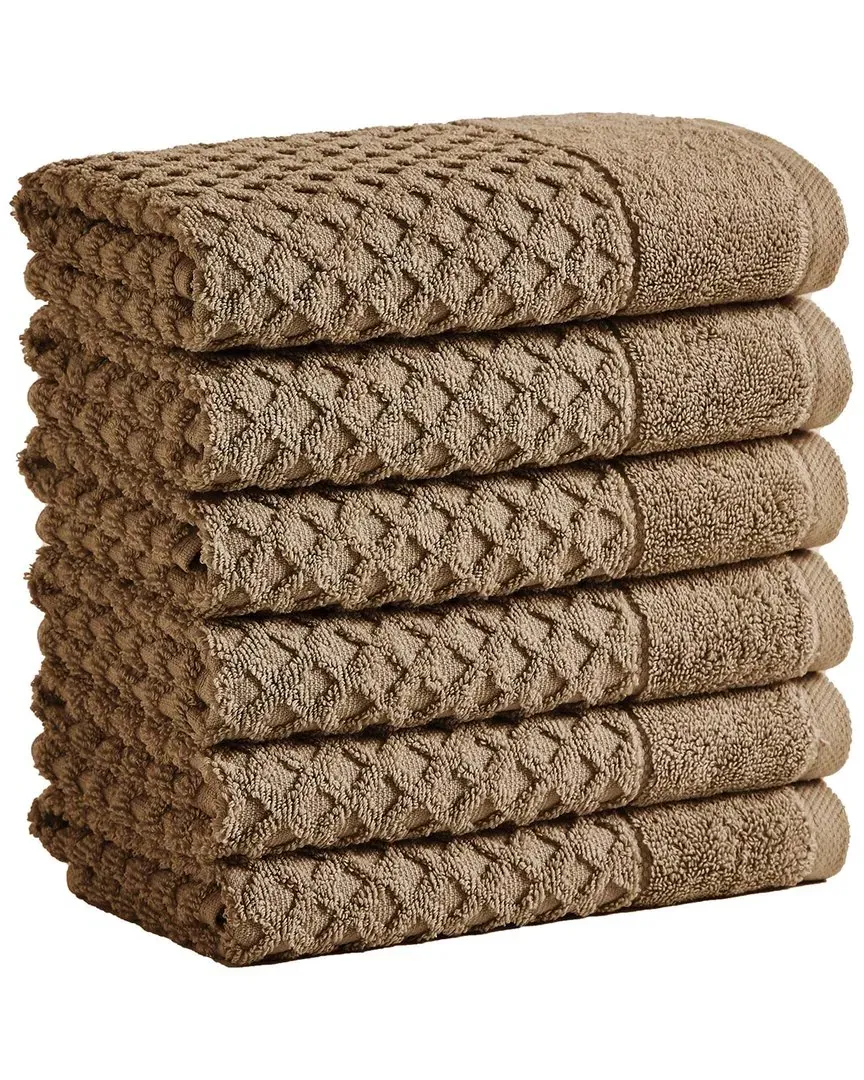 Cotton Diamond Waffle Hand Towels 6-Pack - Mocha