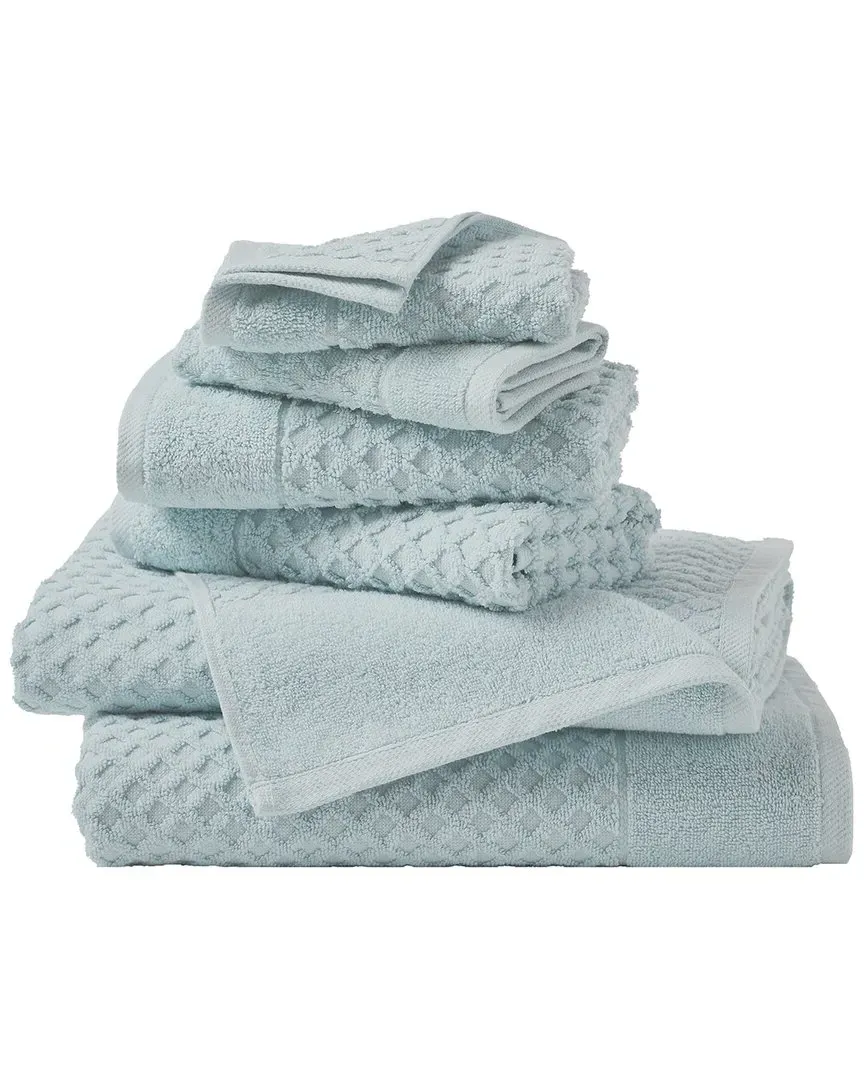 Cotton Diamond Waffle Towel 6-Piece Set - Pastel Blue