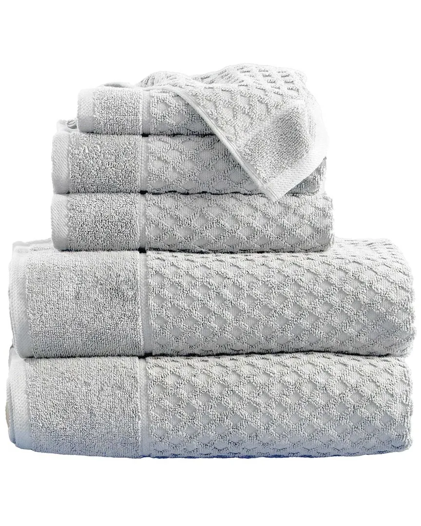 Cotton Diamond Waffle Towel Set 6-Piece - Light Gray