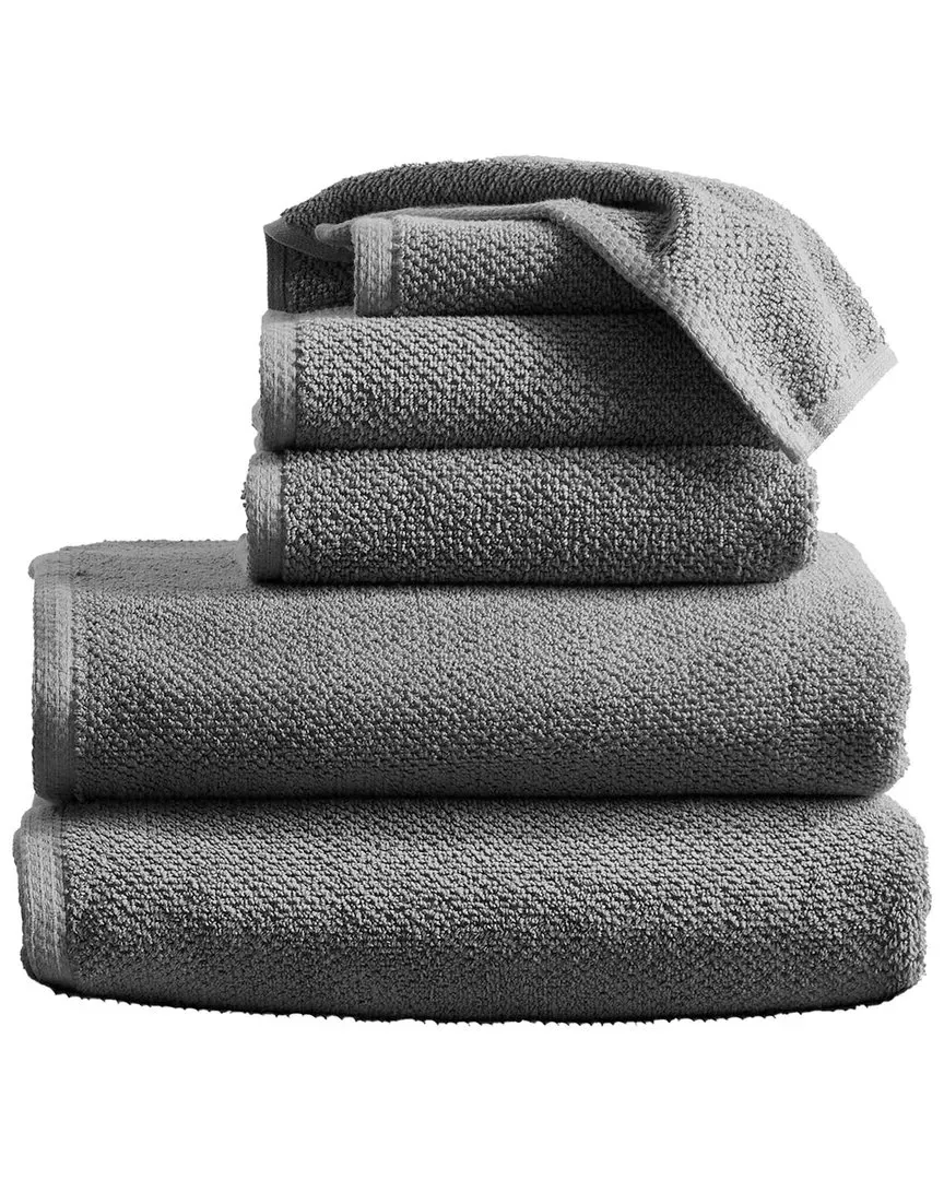 Cotton Textured Bath Towel 6 Piece Set - Dark Grey