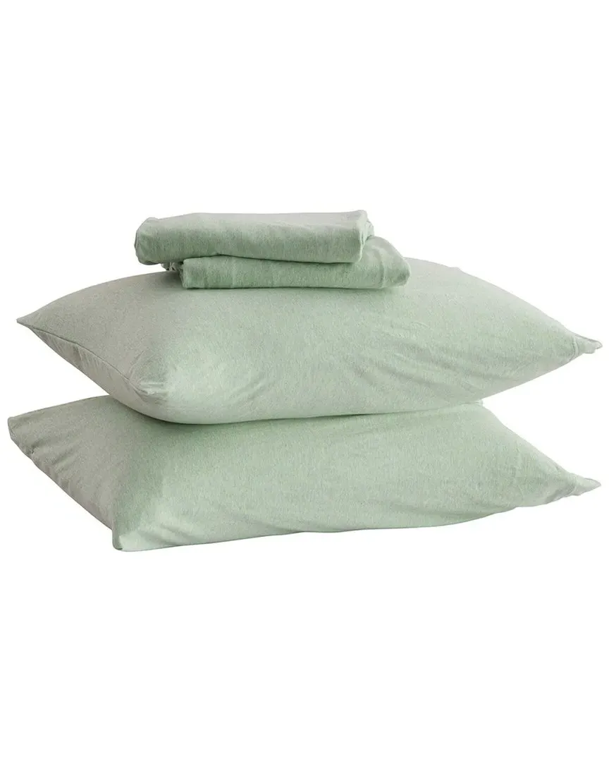 Heathered Mélange Jersey Knit Sheet Set - Green, Cotton