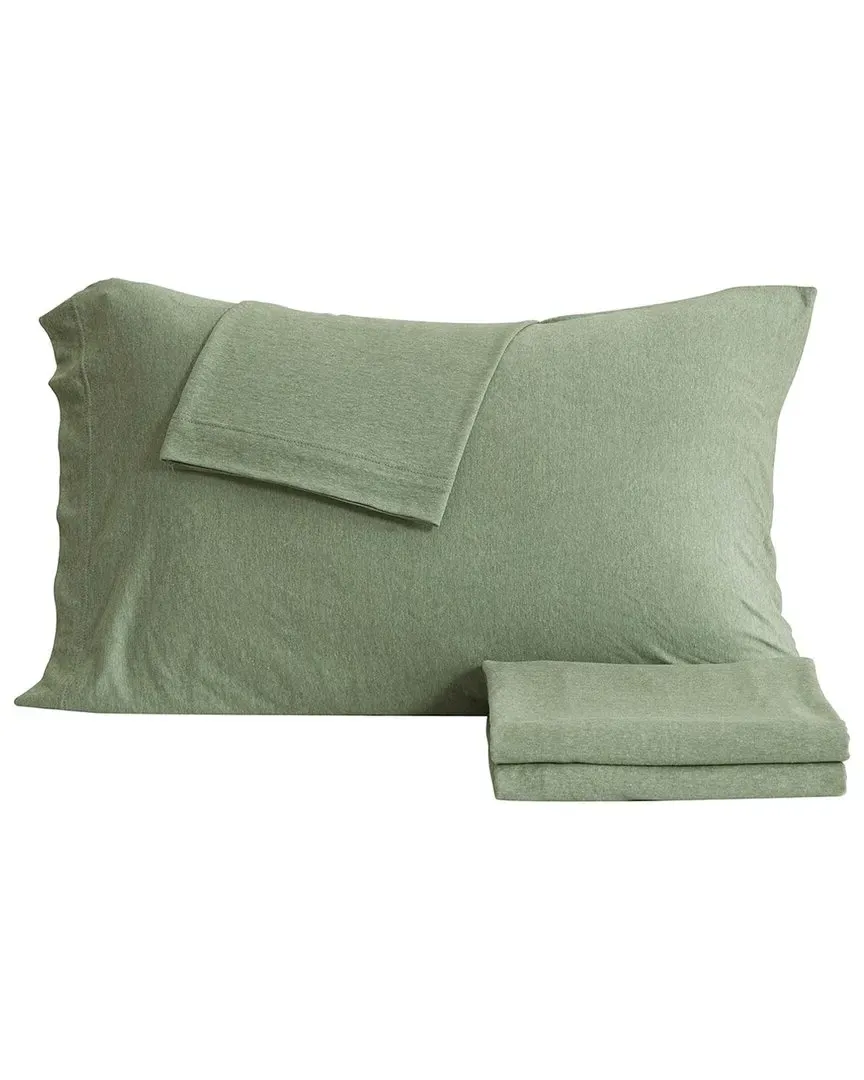 Heathered Mélange Jersey Knit Sheet Set - Olive, Cotton