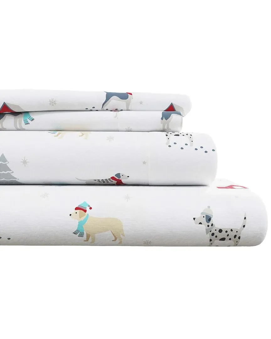 Holiday Flannel Sheet Set - Pups in Snow, Turkish Cotton