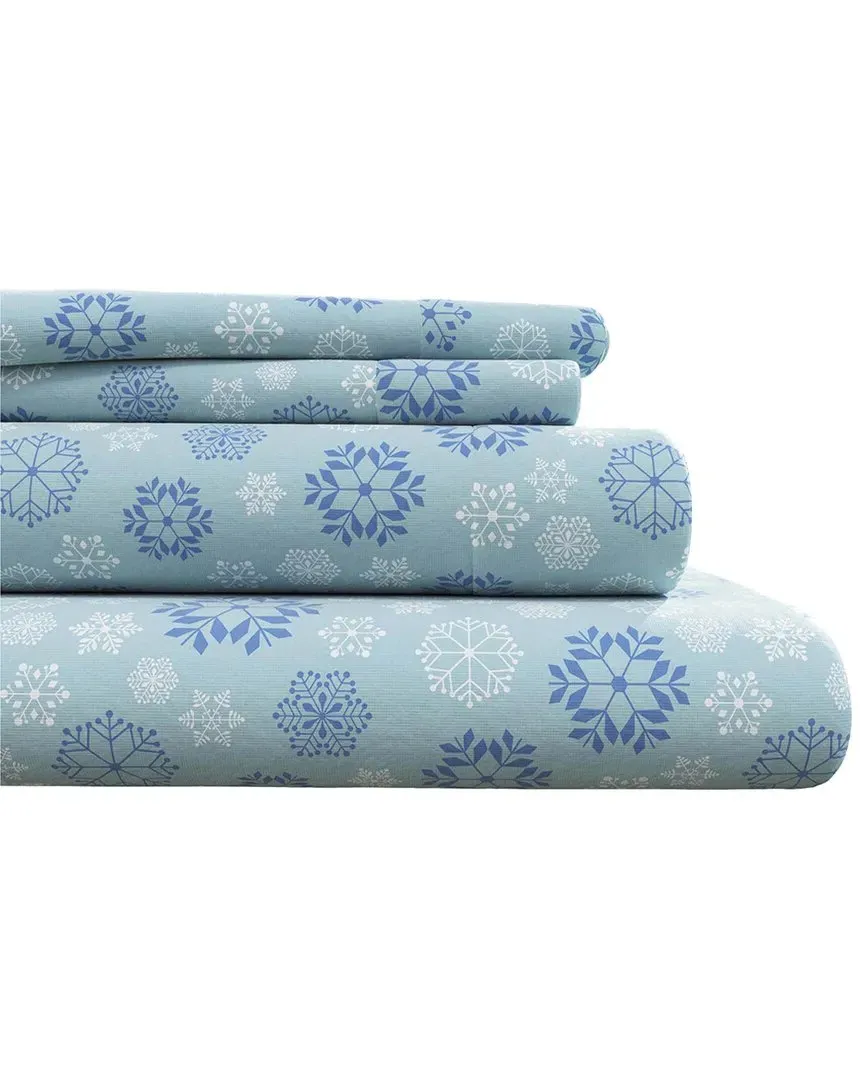 Holiday Flannel Sheet Set - Snowflake Blue, Turkish Cotton