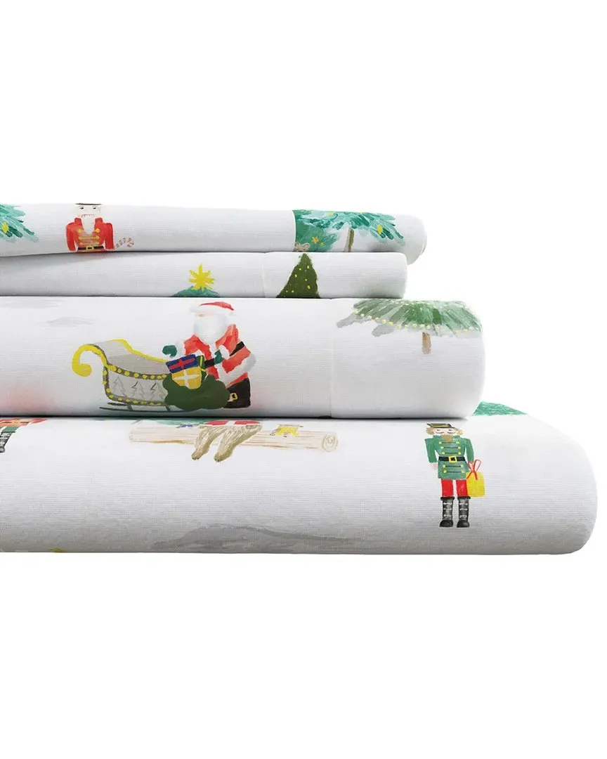 Holiday Flannel Sheet Set - Watercolor Santa, Turkish Cotton
