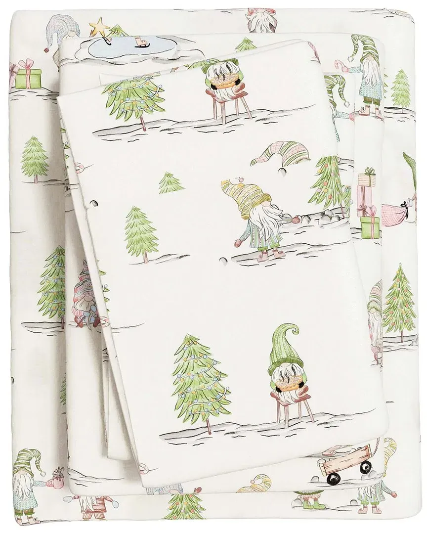 Holiday Flannel Sheet Set - Yuletide Gnomes, Turkish Cotton