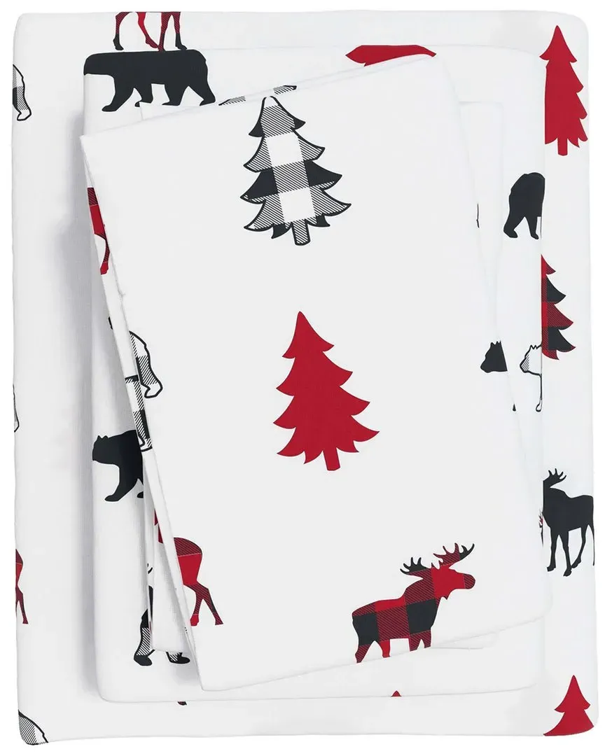 Lodge Turkish Cotton Flannel Sheet Set - Checkered Moose Print