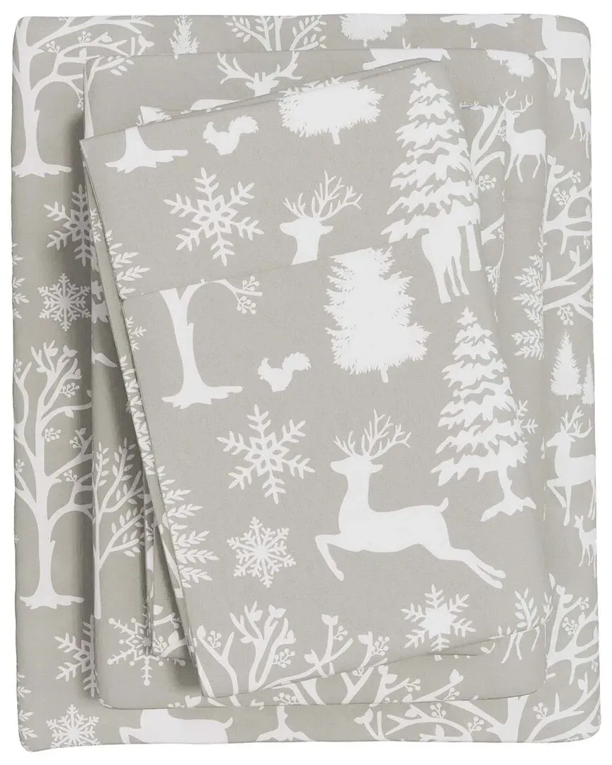 Lodge Turkish Cotton Flannel Sheet Set - Enchanted Woods Grey