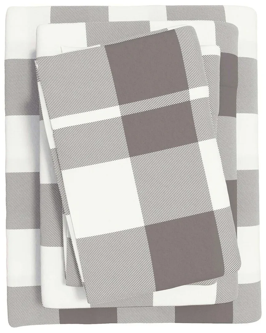 Plaids & Stripes Flannel Sheet Set - Buffalo Check Grey, Cotton
