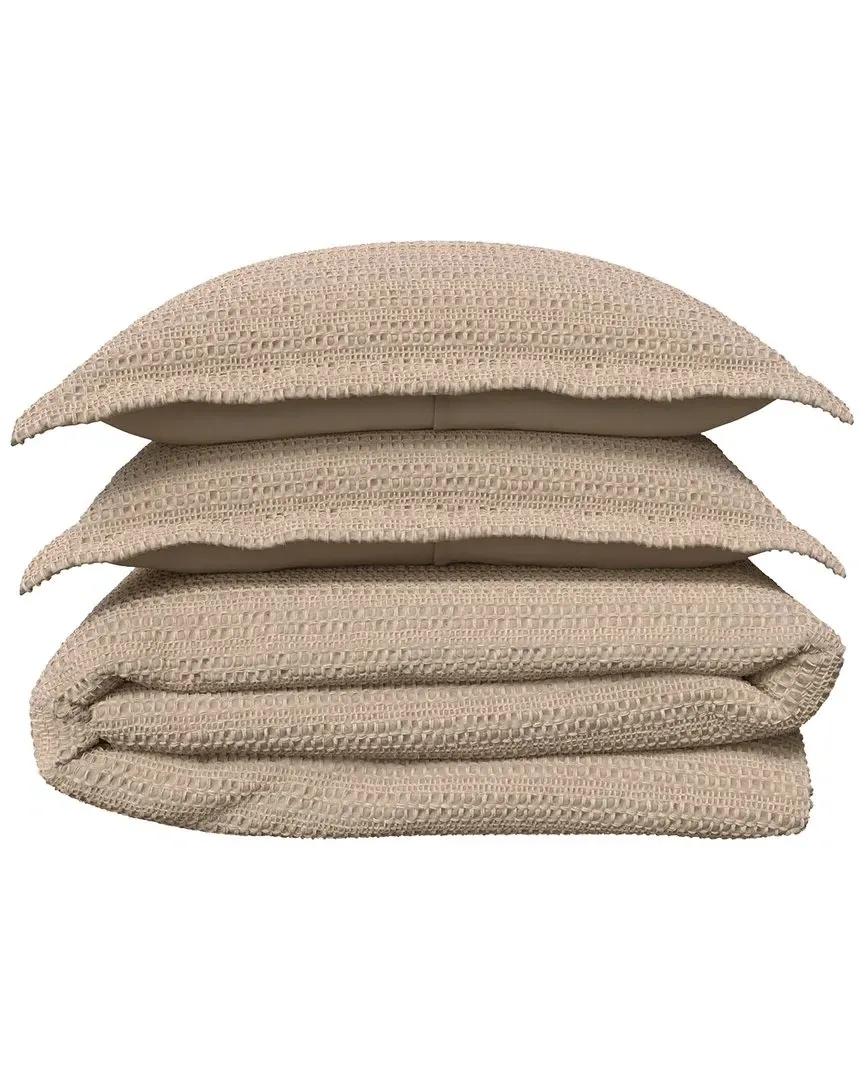 Reversible Waffle Weave Duvet Cover Set - Brown, Cotton