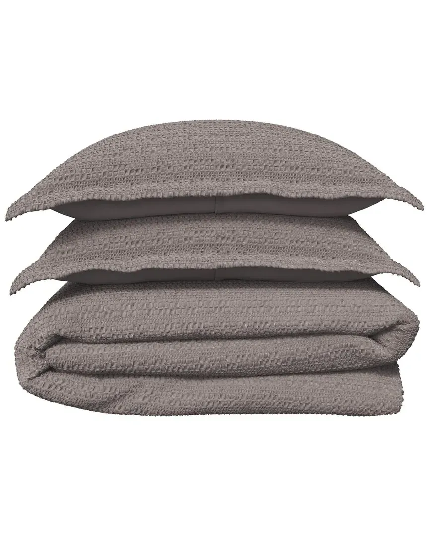Reversible Waffle Weave Duvet Cover Set - Grey, Cotton