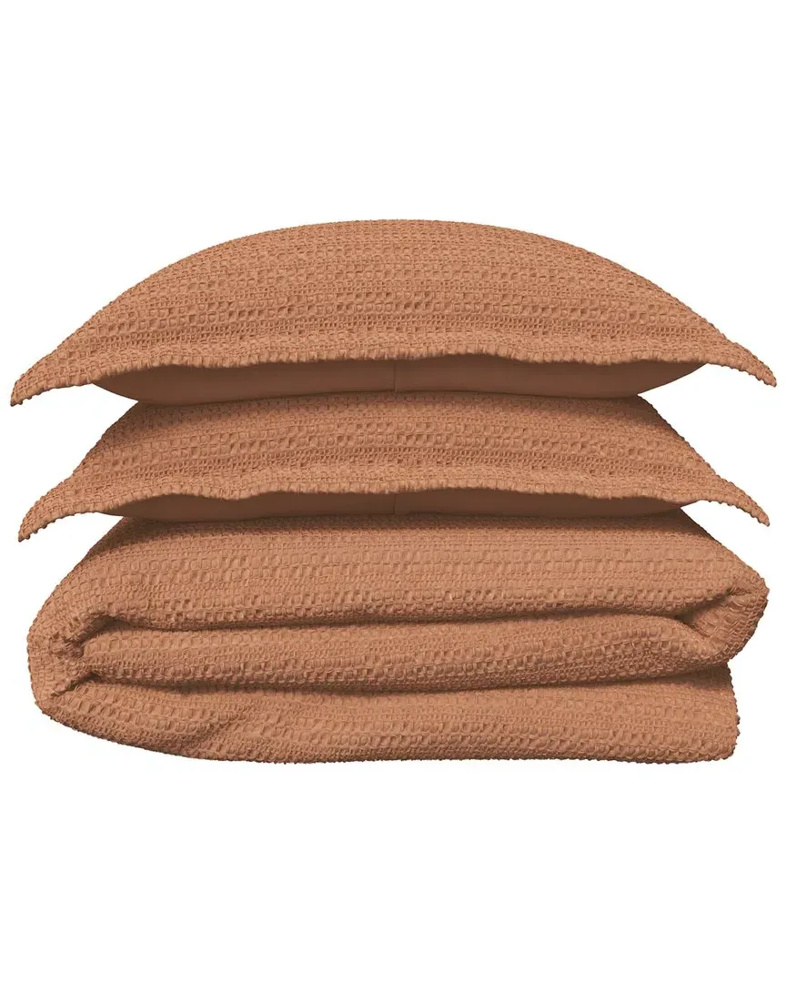 Reversible Waffle Weave Duvet Cover Set - Mocha, Cotton