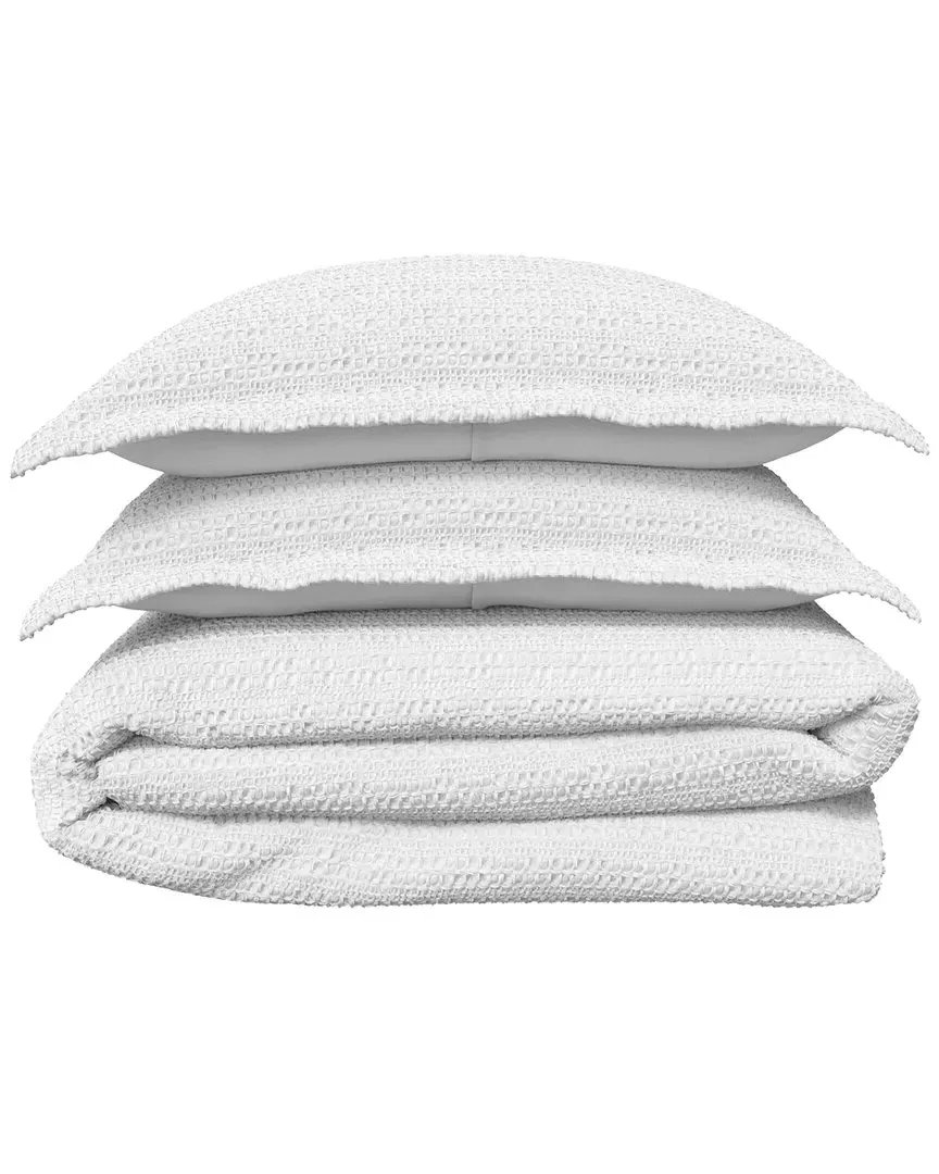Reversible Waffle Weave Duvet Cover Set - White, Cotton