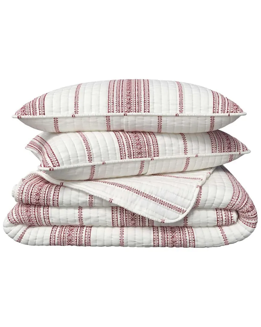 Stripe Microfiber Quilt Set with Shams - Red
