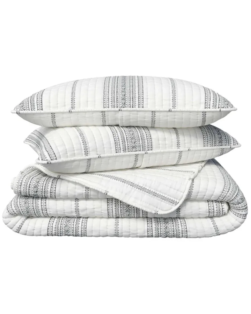 Stripe Microfiber Quilt Set with Shams - White, Grey