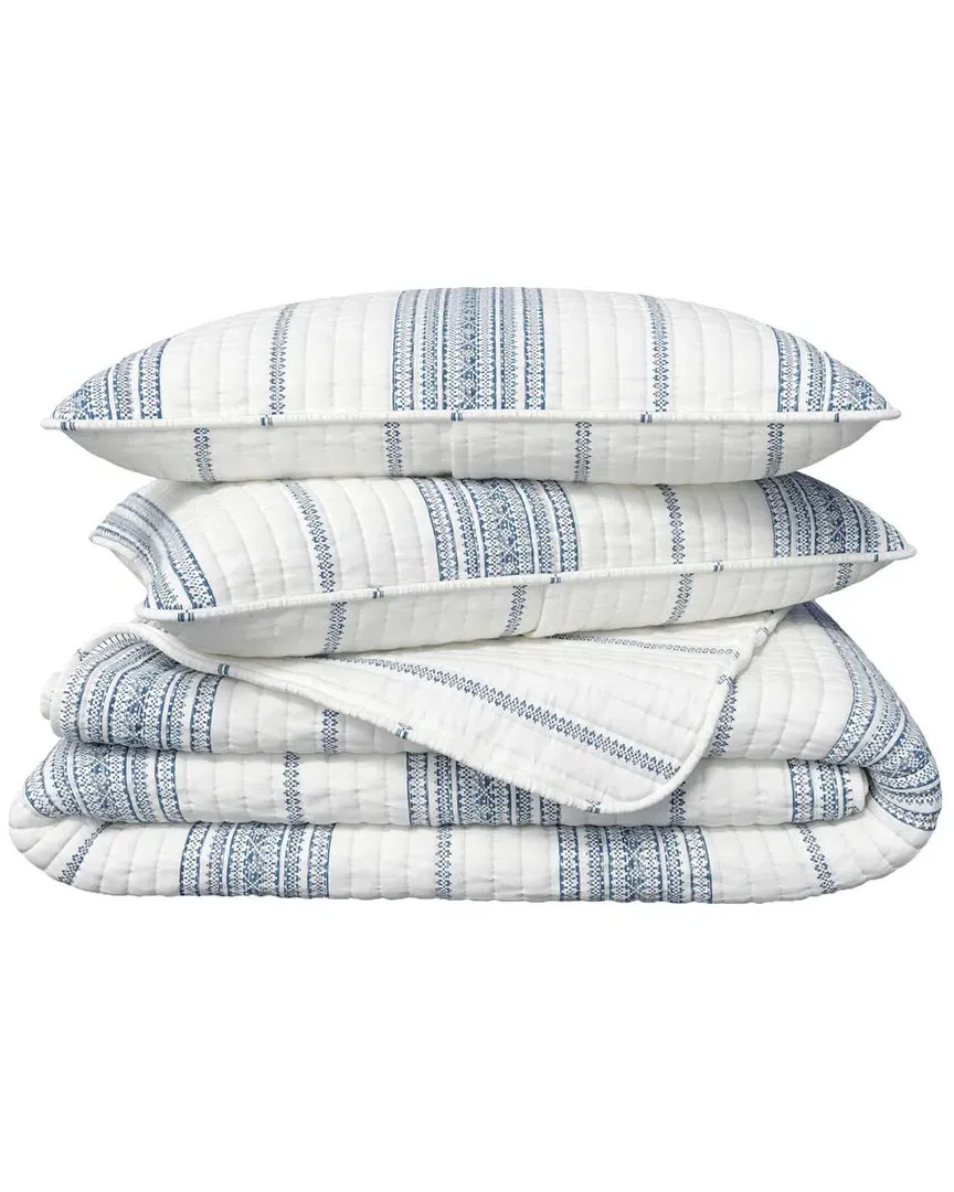 Stripe Microfiber Quilt Set with Shams - White, Navy