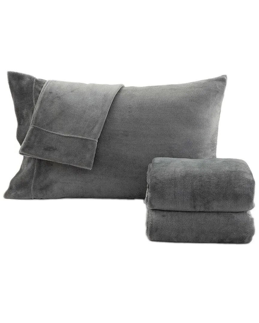 Velvet Plush Fleece Sheet Set - Dark Grey