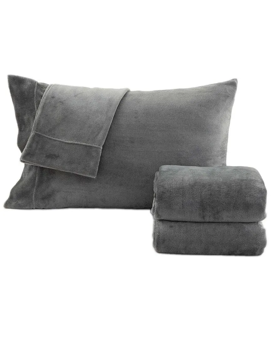 Velvet Plush Fleece Sheet Set - Dark Grey