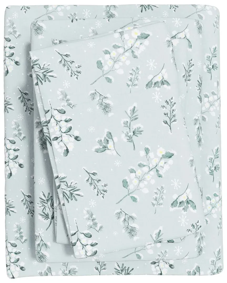 Winter Florals Flannel Sheet Set - Snowy Botanical, Turkish Cotton image