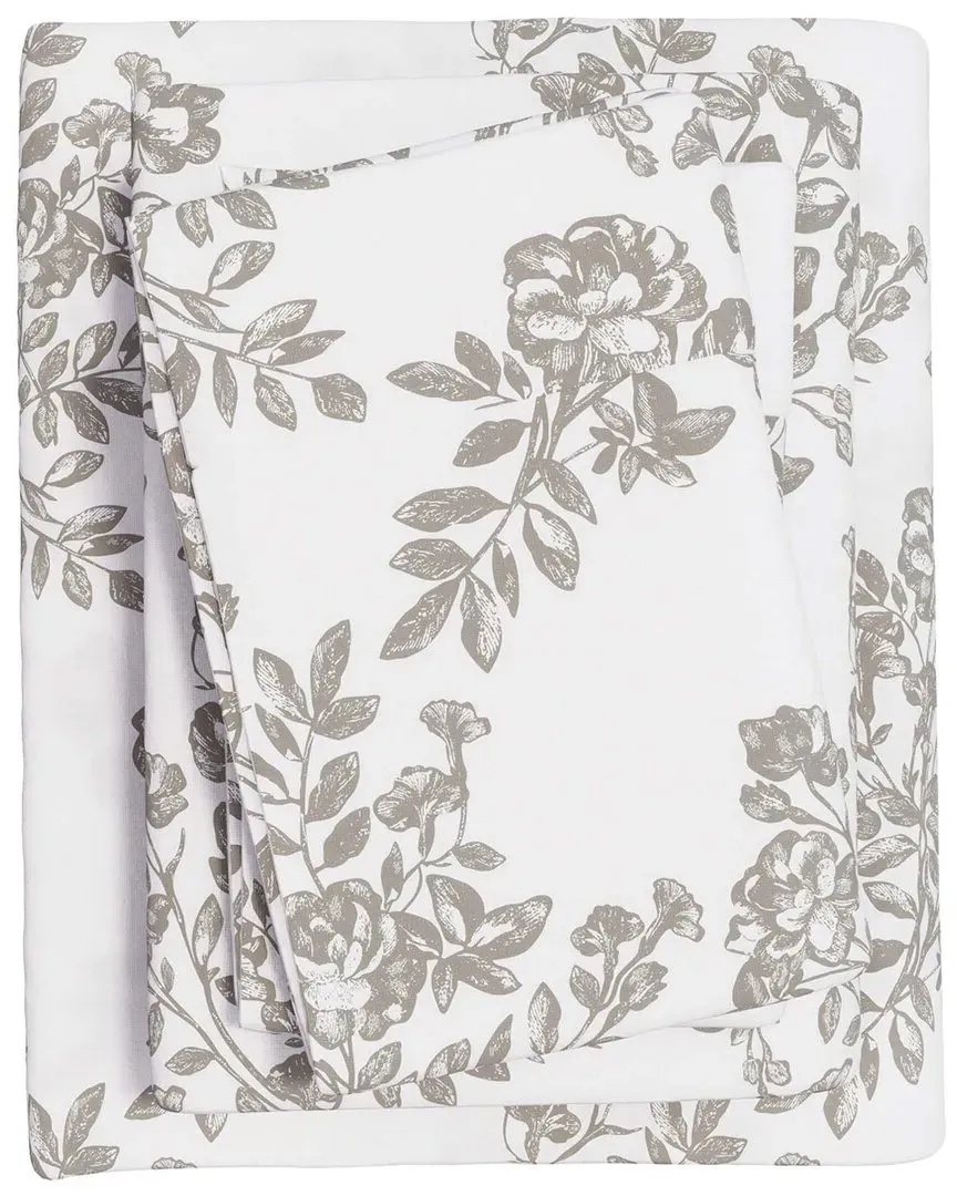 Winter Florals Flannel Sheet Set - Toile Grey, Turkish Cotton