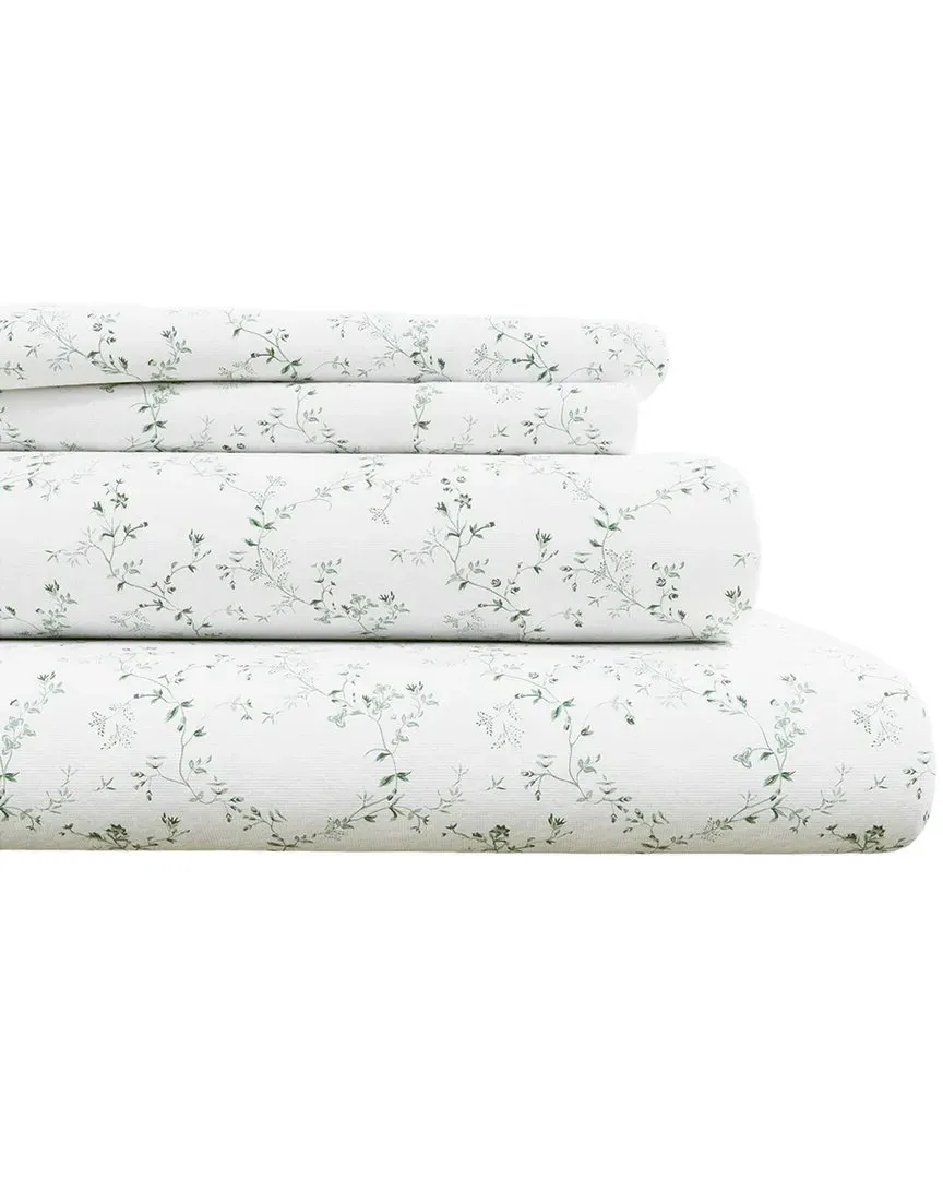 Winter Florals Flannel Sheet Set - Winter Vines Green, Turkish Cotton