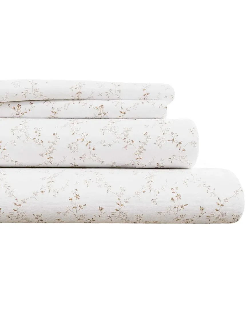 Winter Florals Flannel Sheet Set - Winter Vines Tan, Turkish Cotton