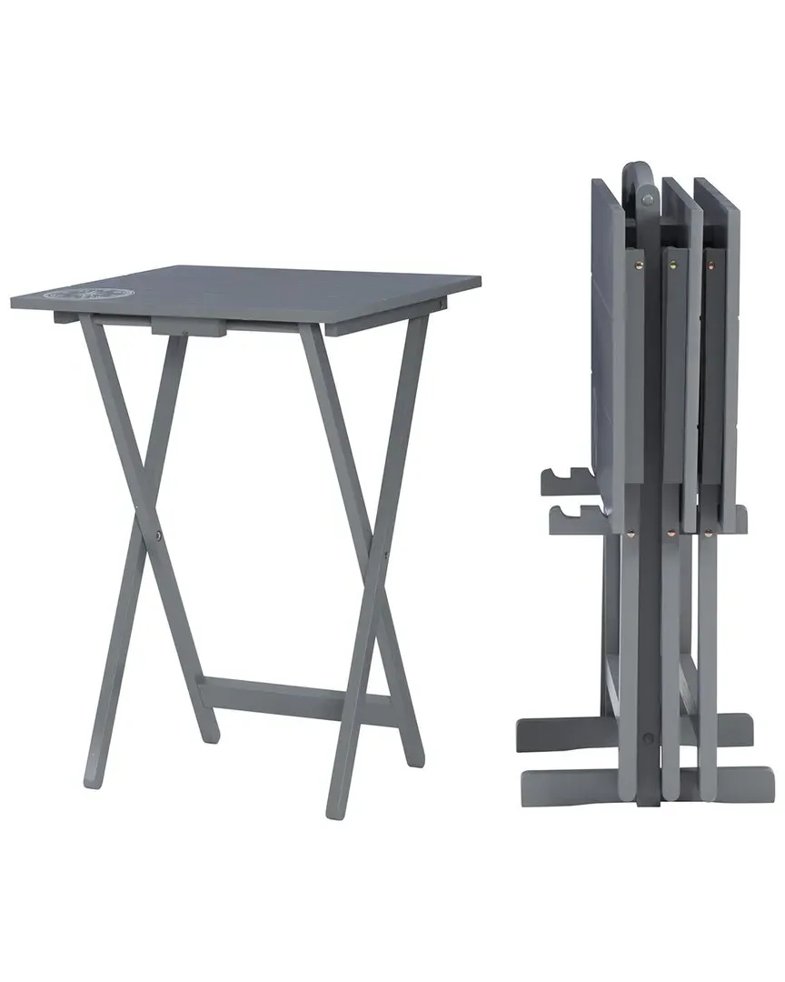 4 Folding TV Trays with Stand - Grey, Wood