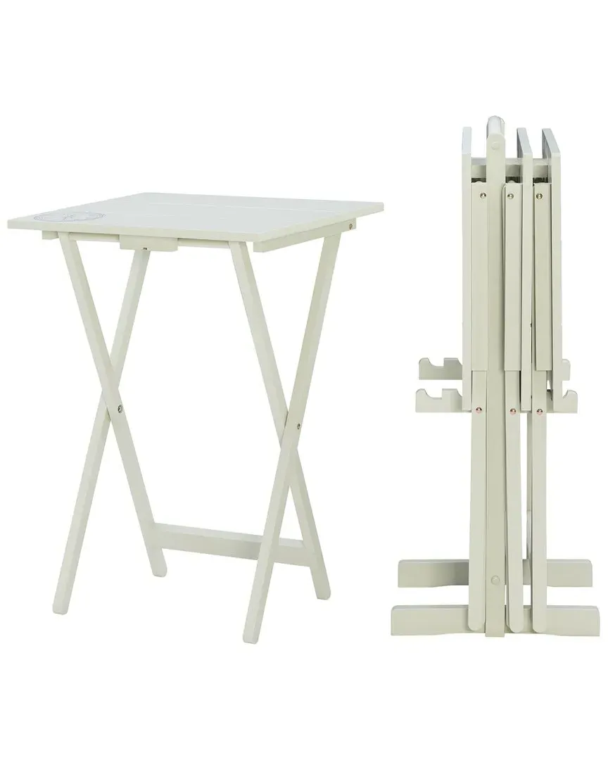 4 Folding TV Trays with Stand - Grey, Wood image