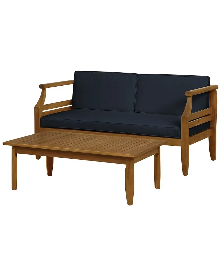 Arlen Outdoor Loveseat & Coffee Table Set - Blue, Acacia