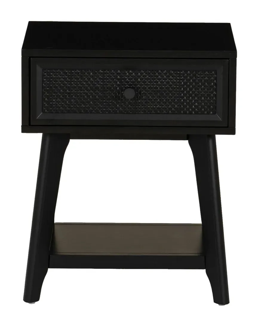 Cassie Cane Side Table Nightstand - Black, Rubberwood image