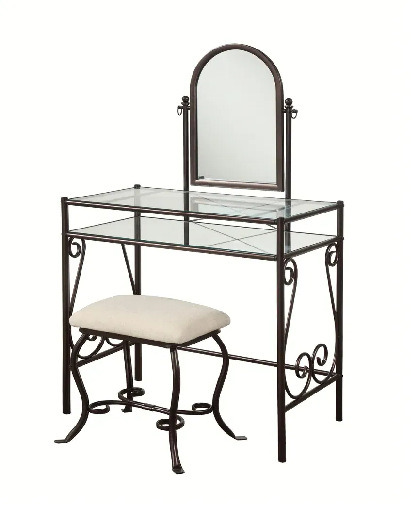 Clarisse Vanity Table with Matching Stool - Bronze, Glass image