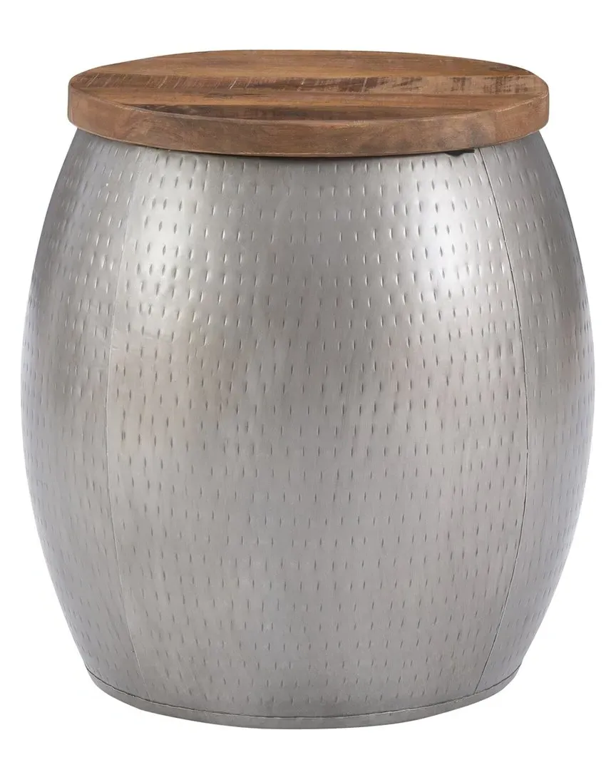Dreyfus Drum Side Table with Storage - Silver