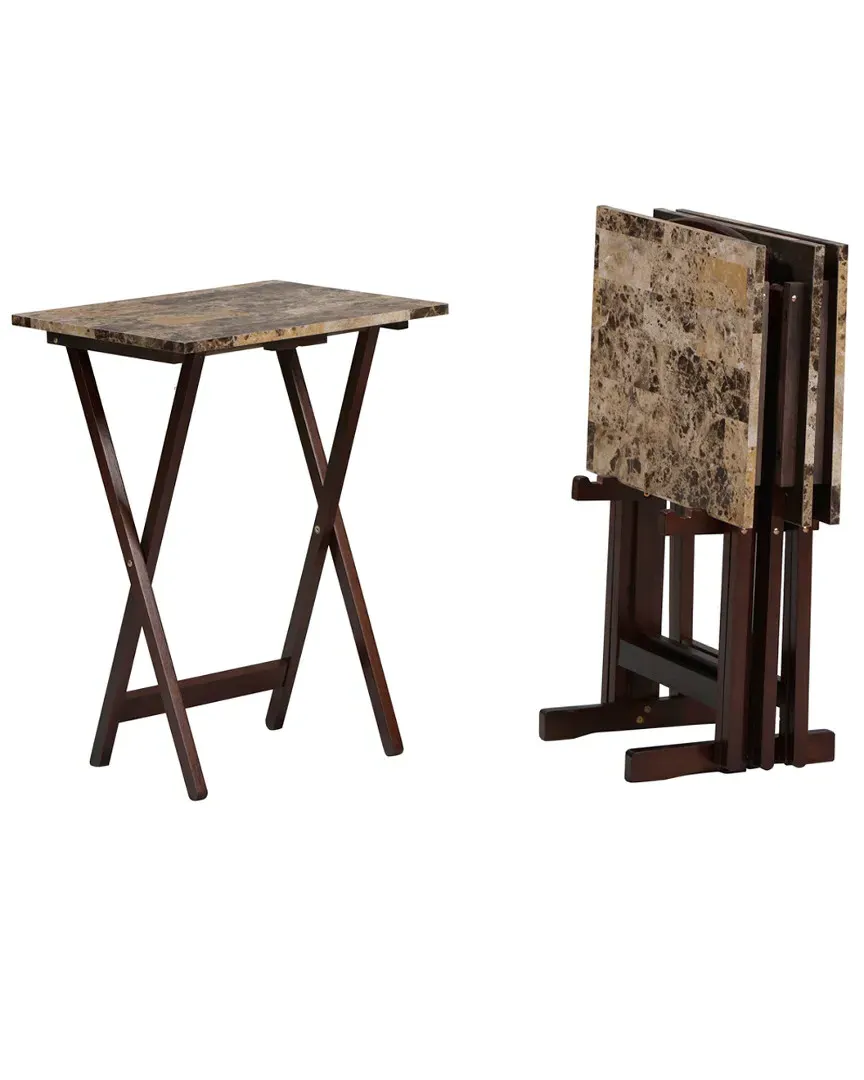 Faux Marble Tray Table - Brown image