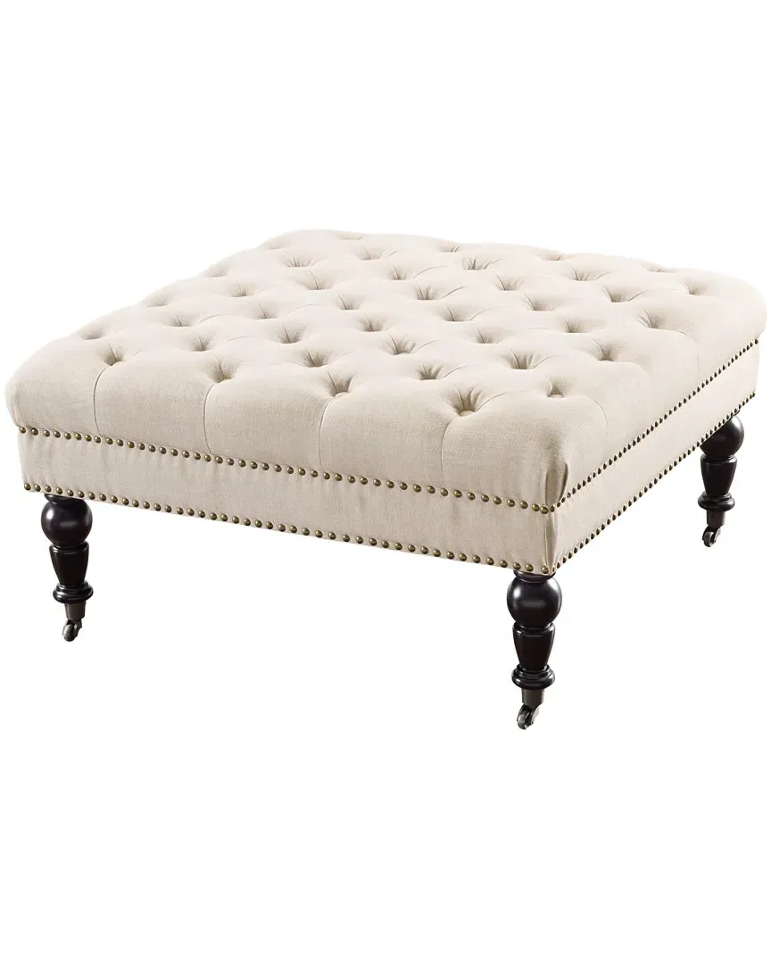 Isabelle Square Tufted Ottoman - Dark Espresso, Linen image