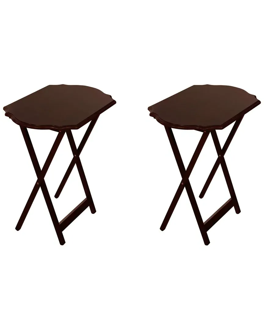 Joelle Folding Snack Trays Set of 2 - Espresso, Rubberwood image