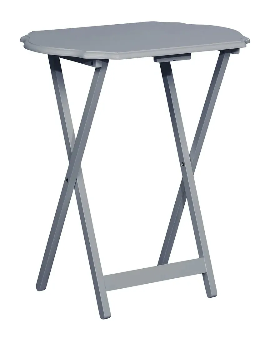 Joelle Folding Snack Trays Set of 2 - Grey, Rubberwood