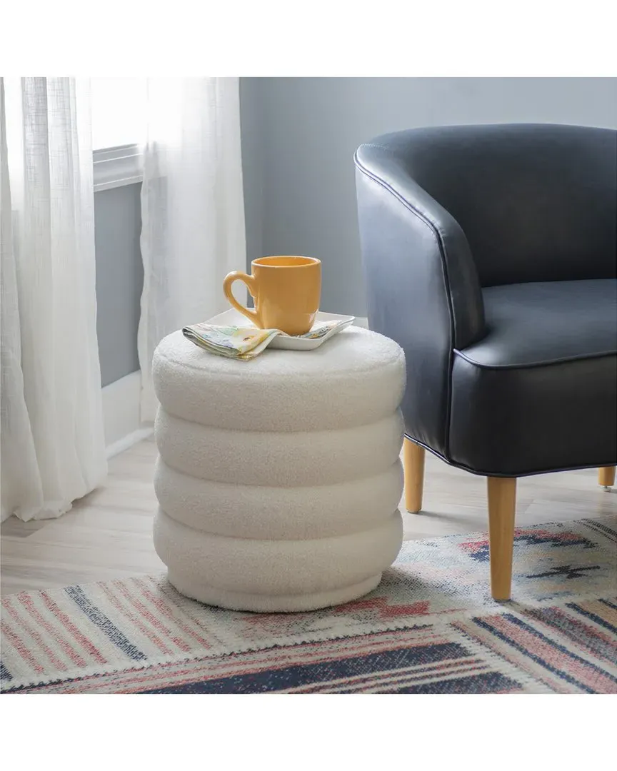 Kathy Round Ottoman - White, Sherpa image