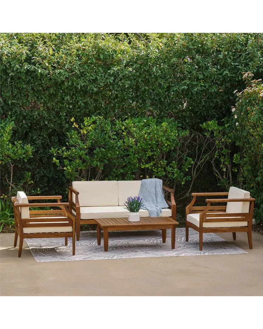 Linon Arlen 4-Piece Outdoor Conversation Set - Brown, Acacia image