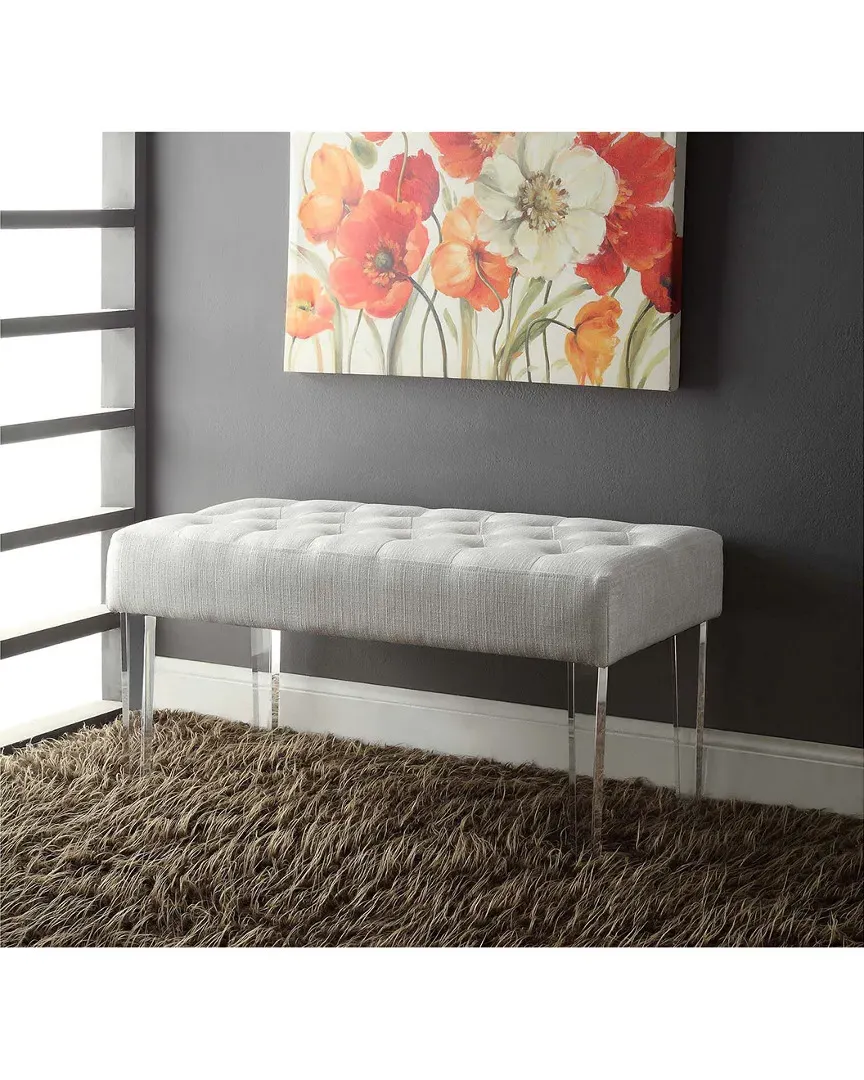Nell Glitz Acrylic Leg Bench - White, Linen image