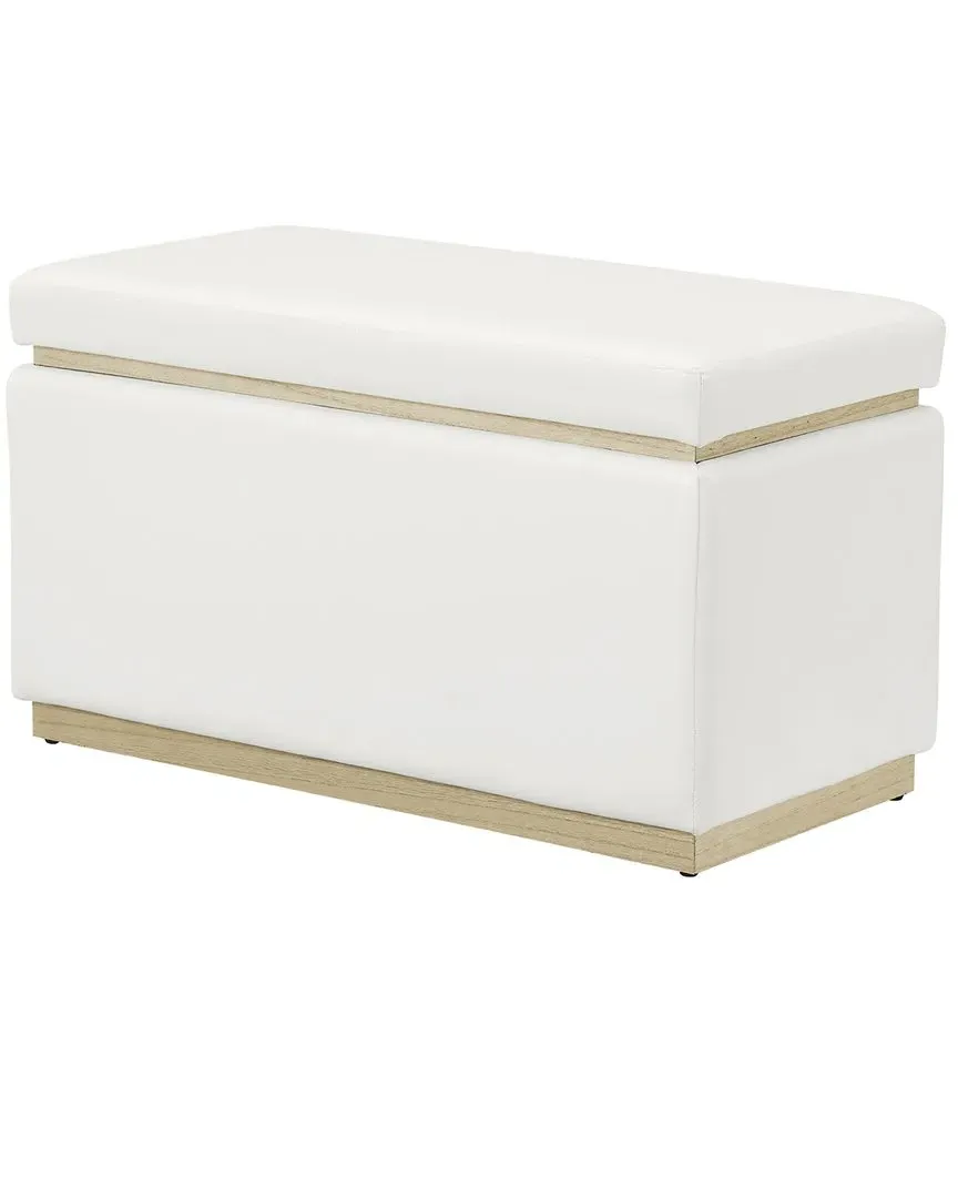 Sunny Rectangle Storage Ottoman - White, Faux Leather