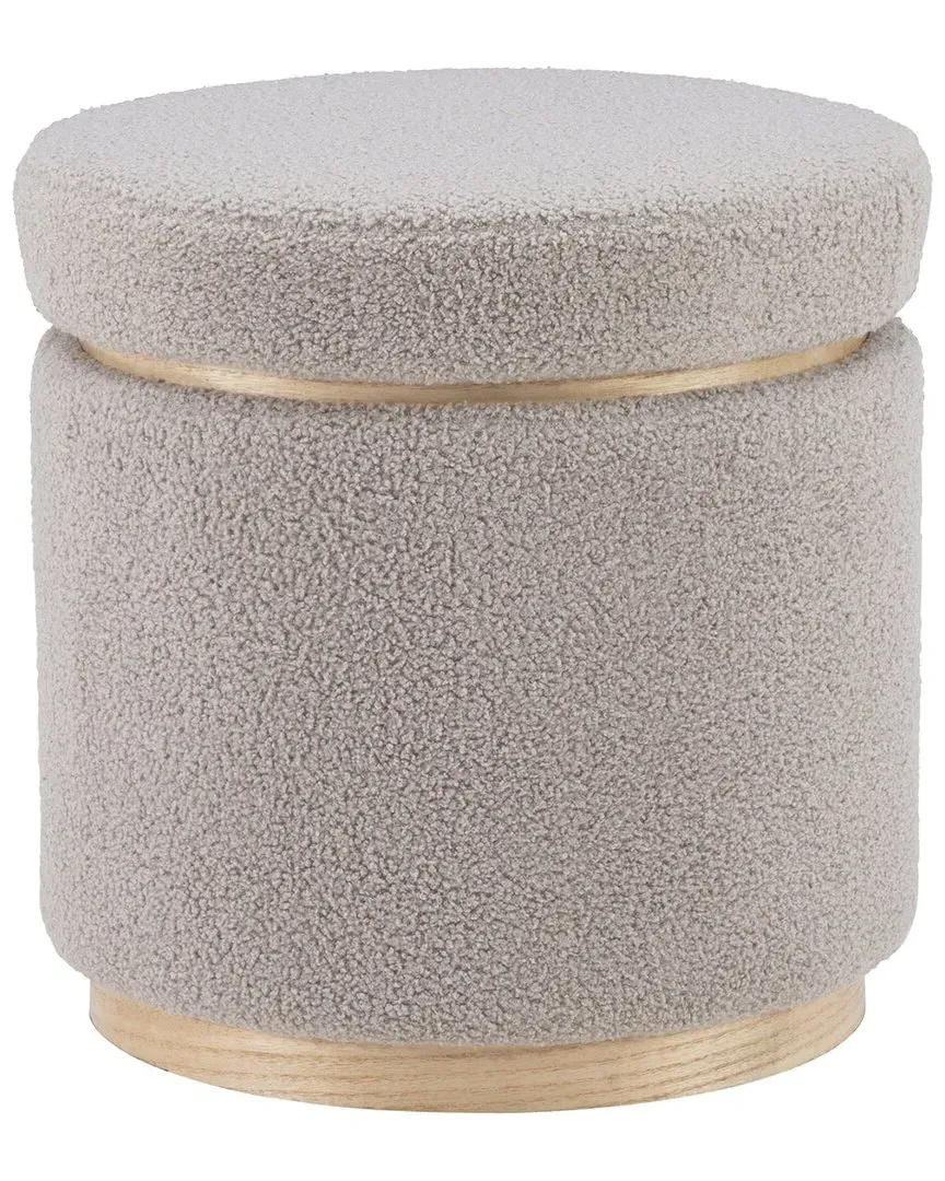 Sunny Round Ottoman with Storage - Grey, Sherpa