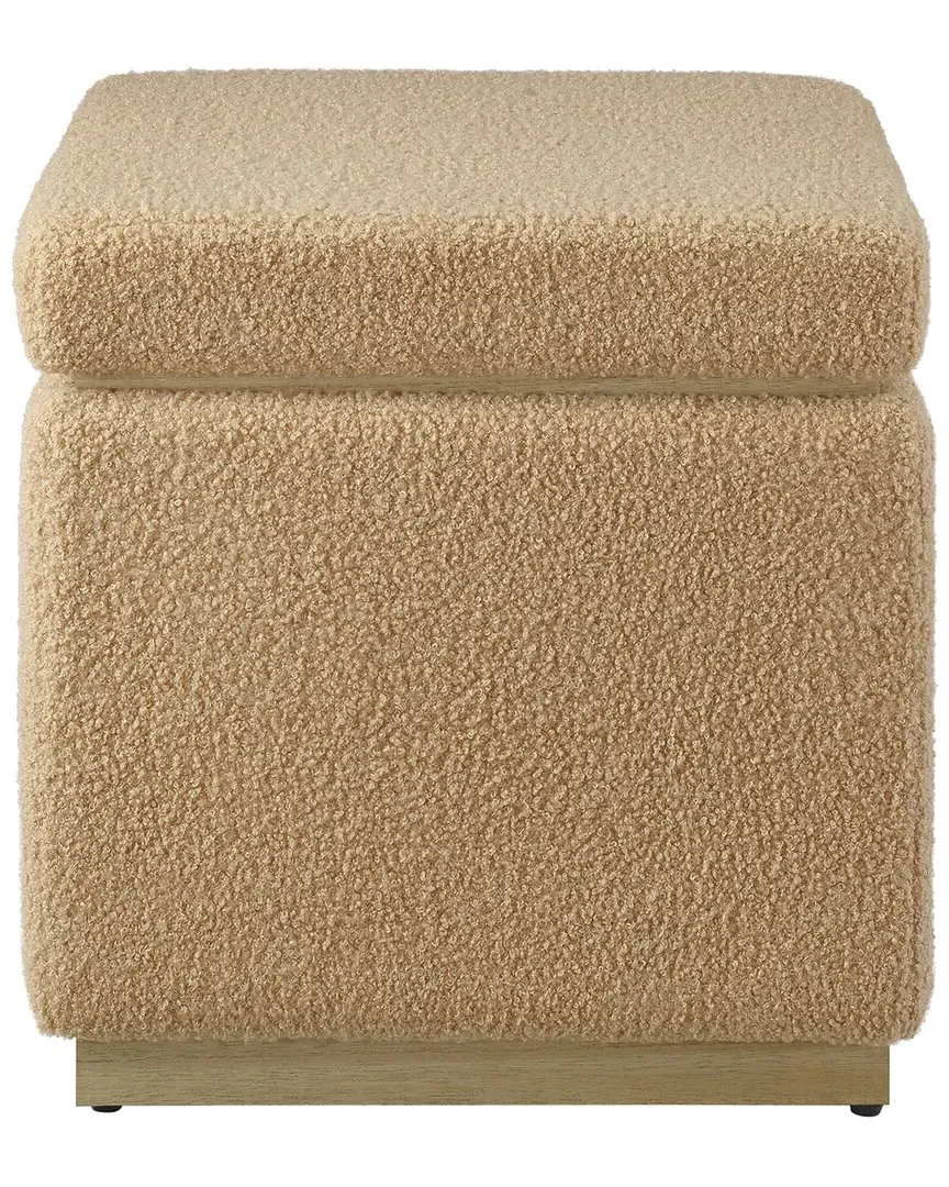 Sunny Square Storage Ottoman - Tan, Sherpa Boucle