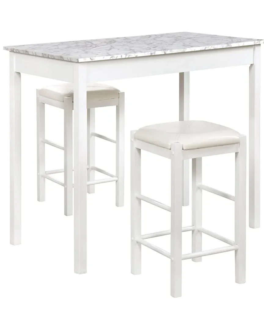 Tavern Counter Dining Set with 2 Stools - White, Faux Marble