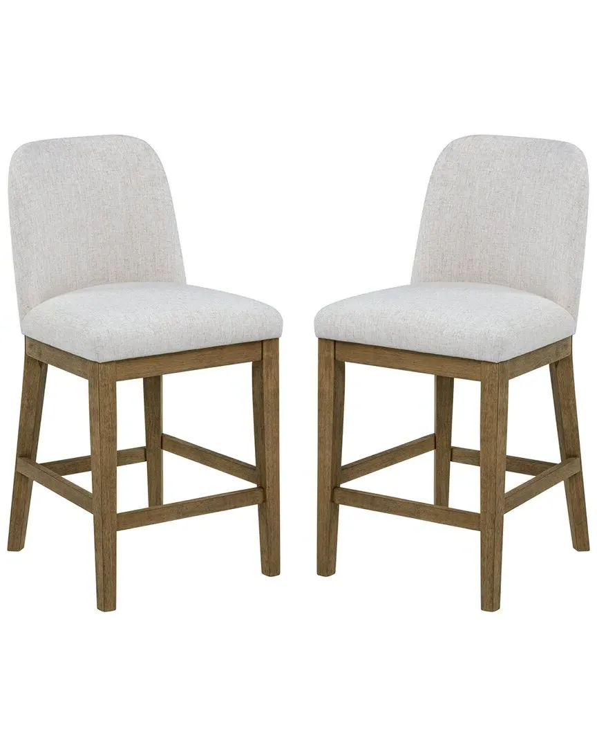 Tucker Set of 2 Upholstered Counter Stools - Cream, Rubberwood