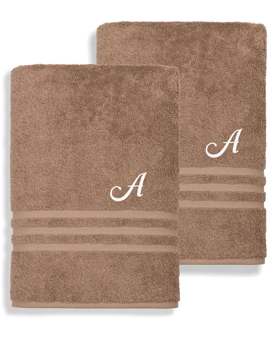 Denzi 2pc Monogrammed Bath Towel Set - Latte, Turkish Cotton