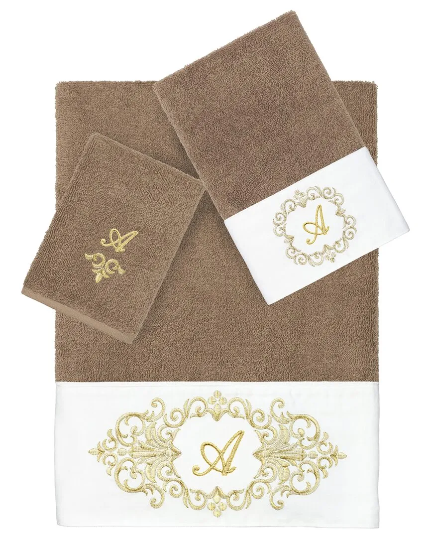 3-Piece Monogram Towel Set - Latte, Turkish Cotton