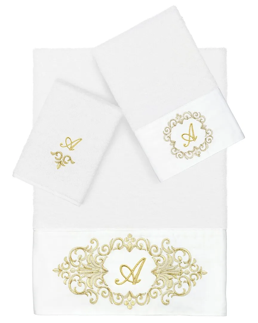 3-Piece Monogram Towel Set - White, Turkish Cotton