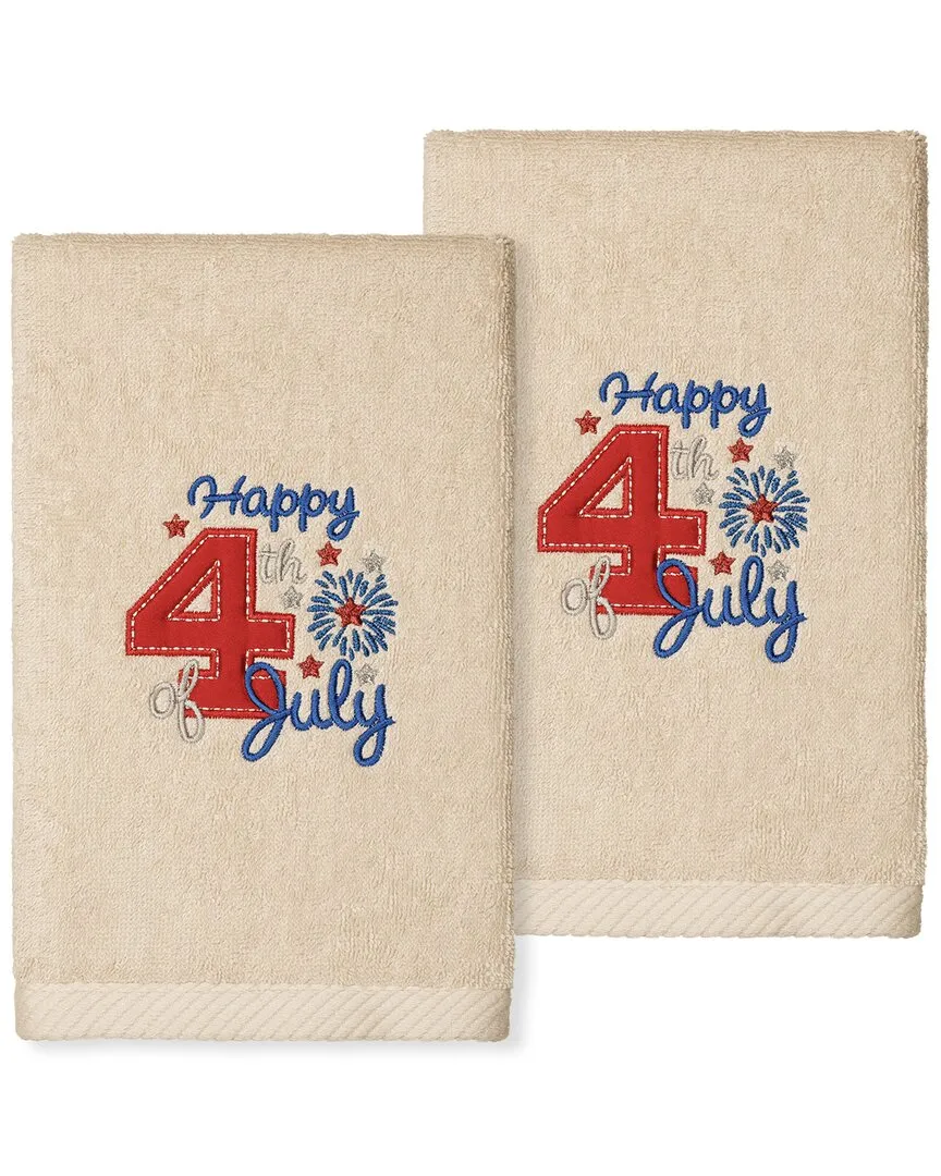 4th of July Embroidered Hand Towels Set of 2 - Sand, Cotton image